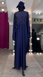 One Side Farasha Abaya Set with Hijab – Navy Blue