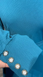 Umbrella Cut Abaya Button Sleeve- Teal