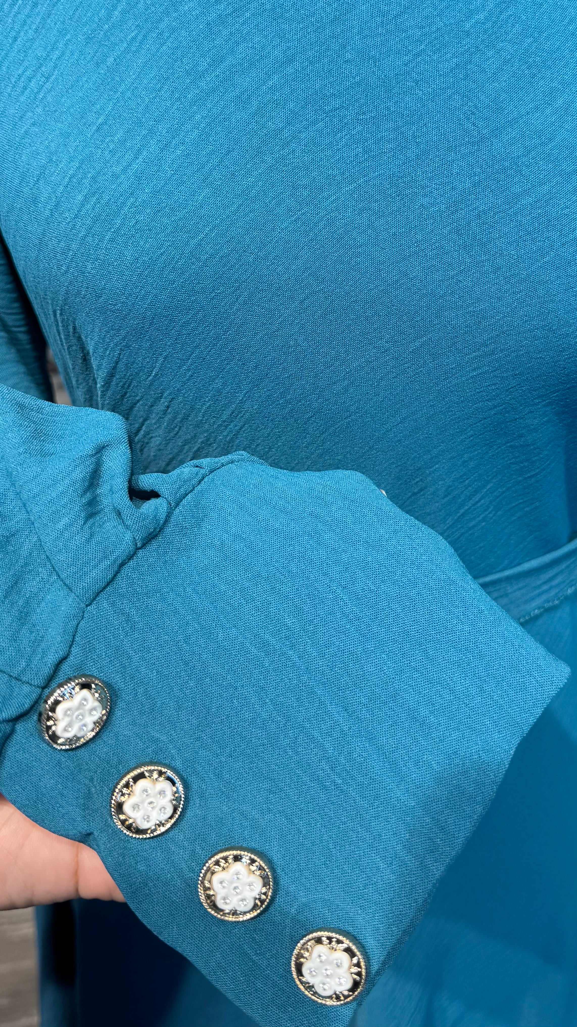 Umbrella Cut Abaya Button Sleeve- Teal