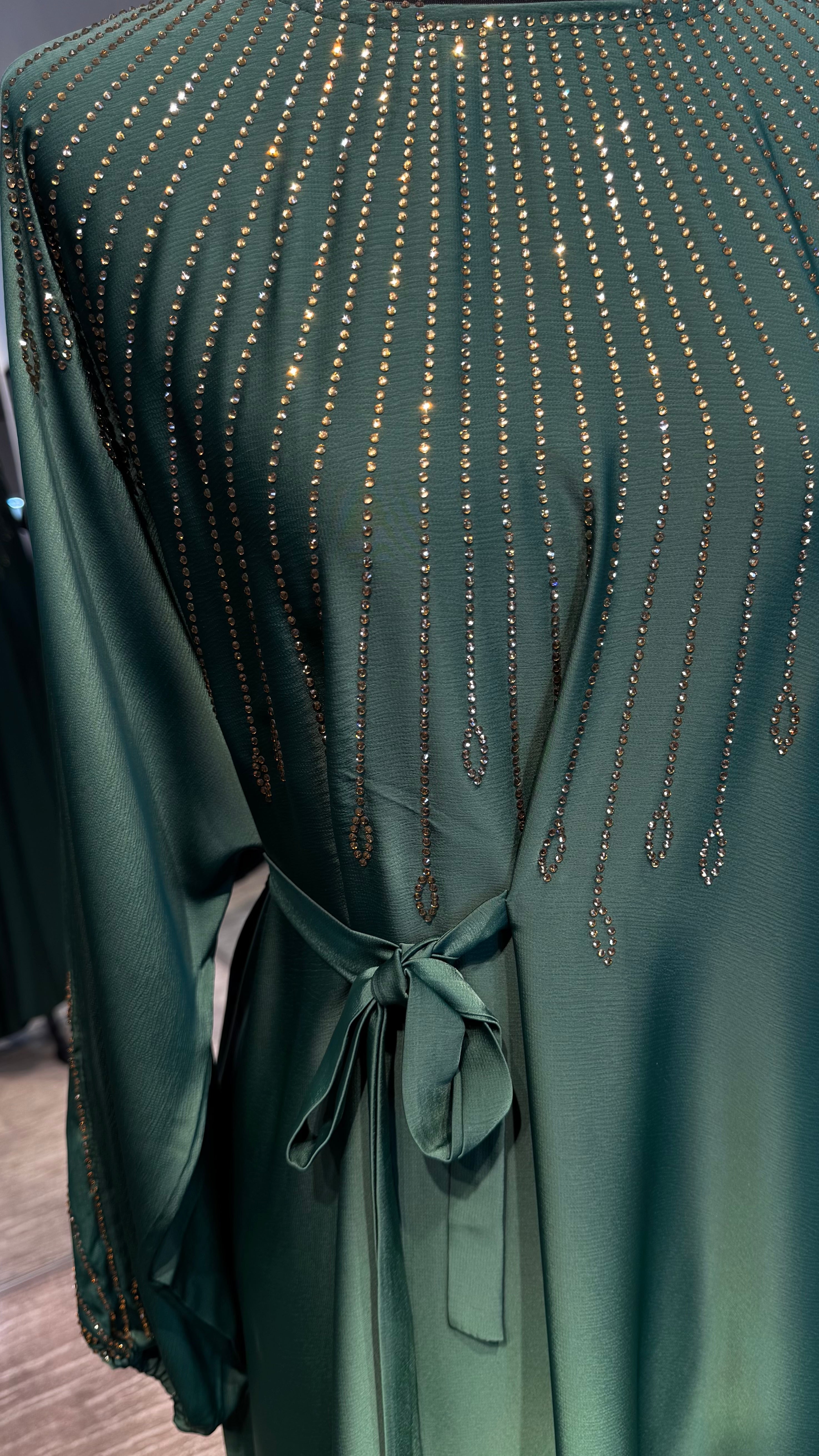 One Side Farasha Abaya Set with Hijab - Green