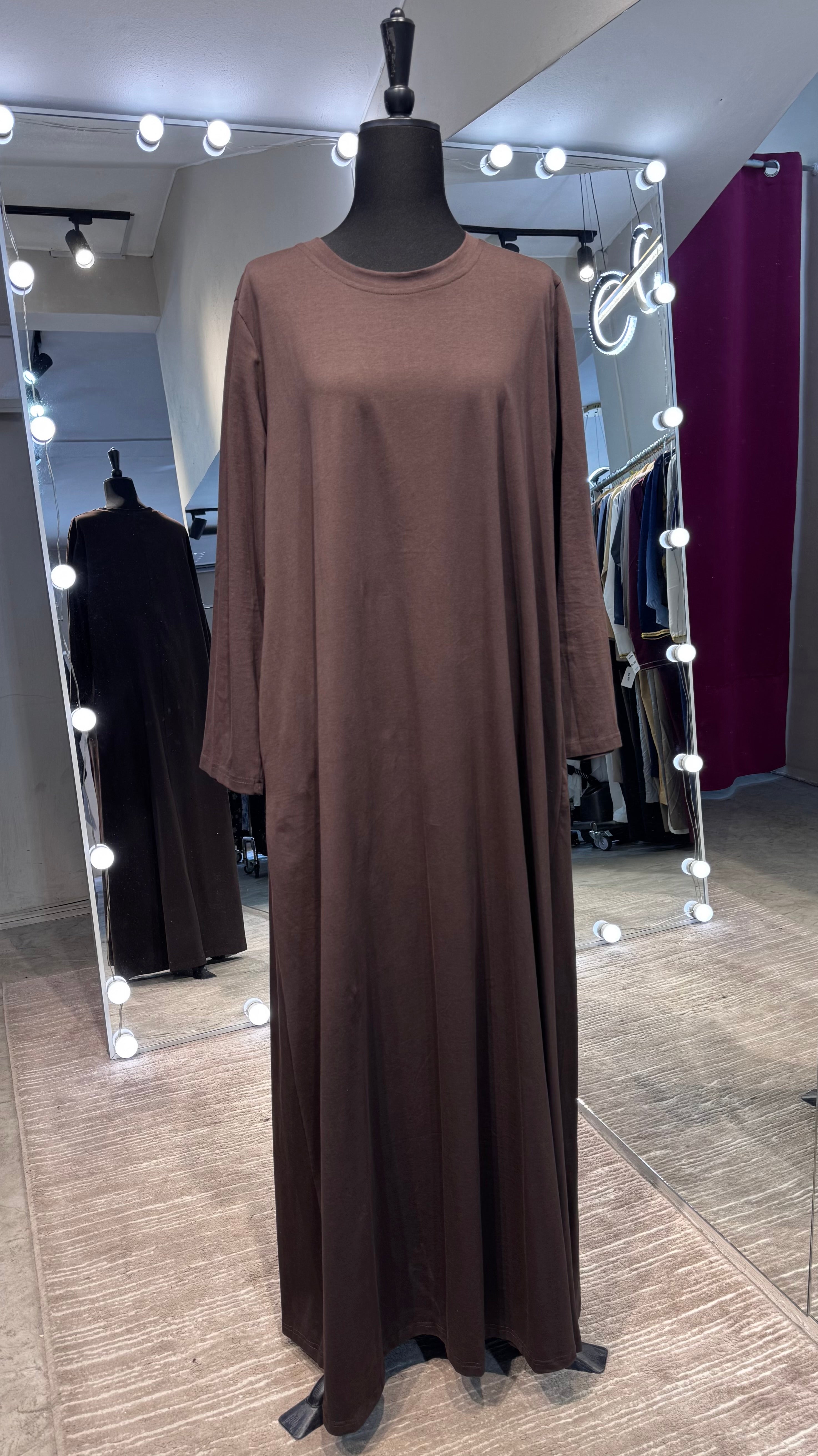 Plain Cotton Dress – Dark Brown