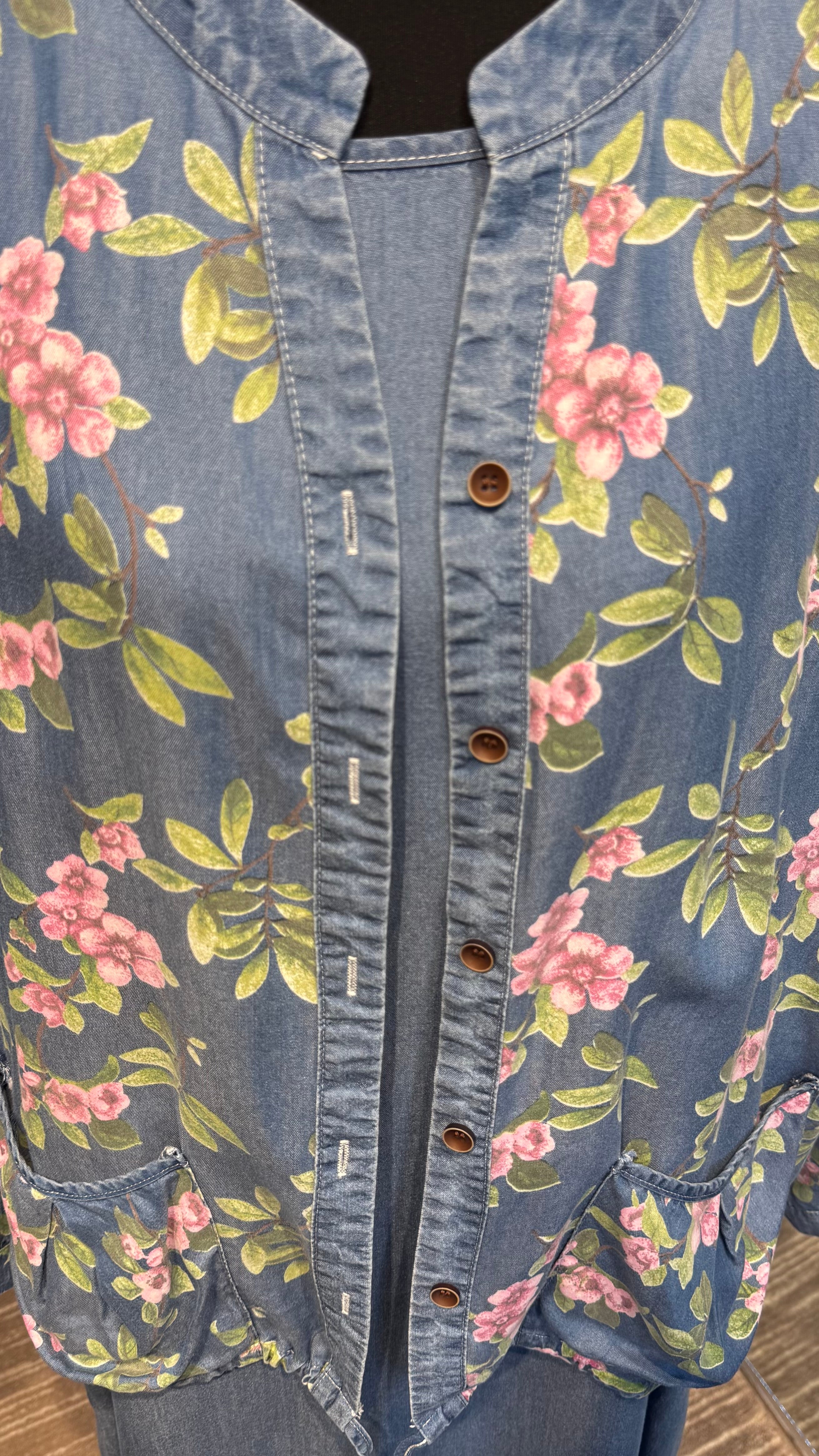 Denim 2-Piece Set –  Inner & Floral Blouse-Jeans Blue