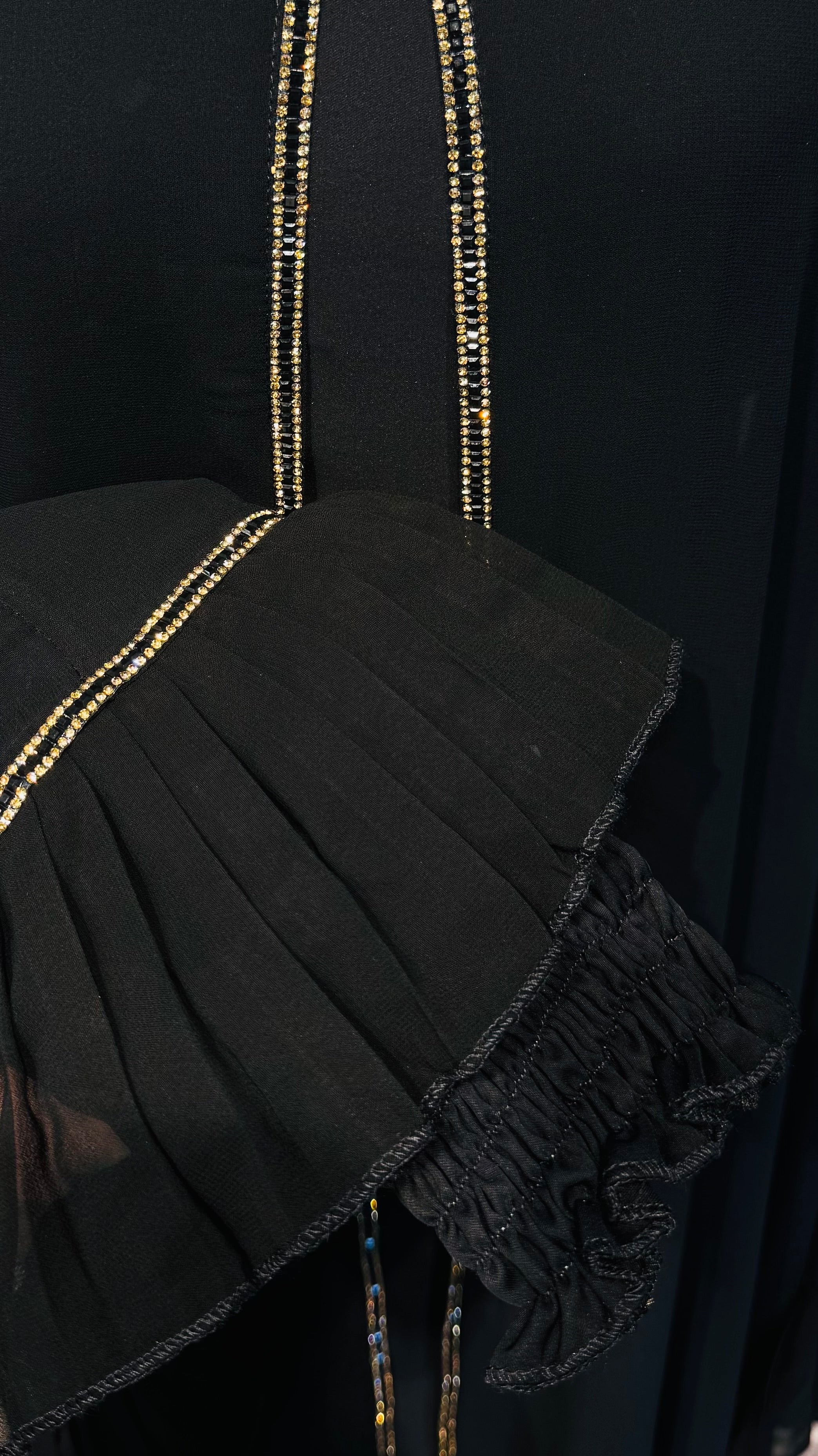 Farasha Pleated Sleeve 3 Pcs Set- Black