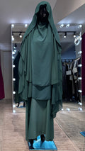 Long chiffon khimar Set- Dark Green