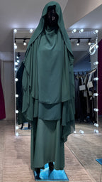 Long chiffon khimar Set- Dark Green