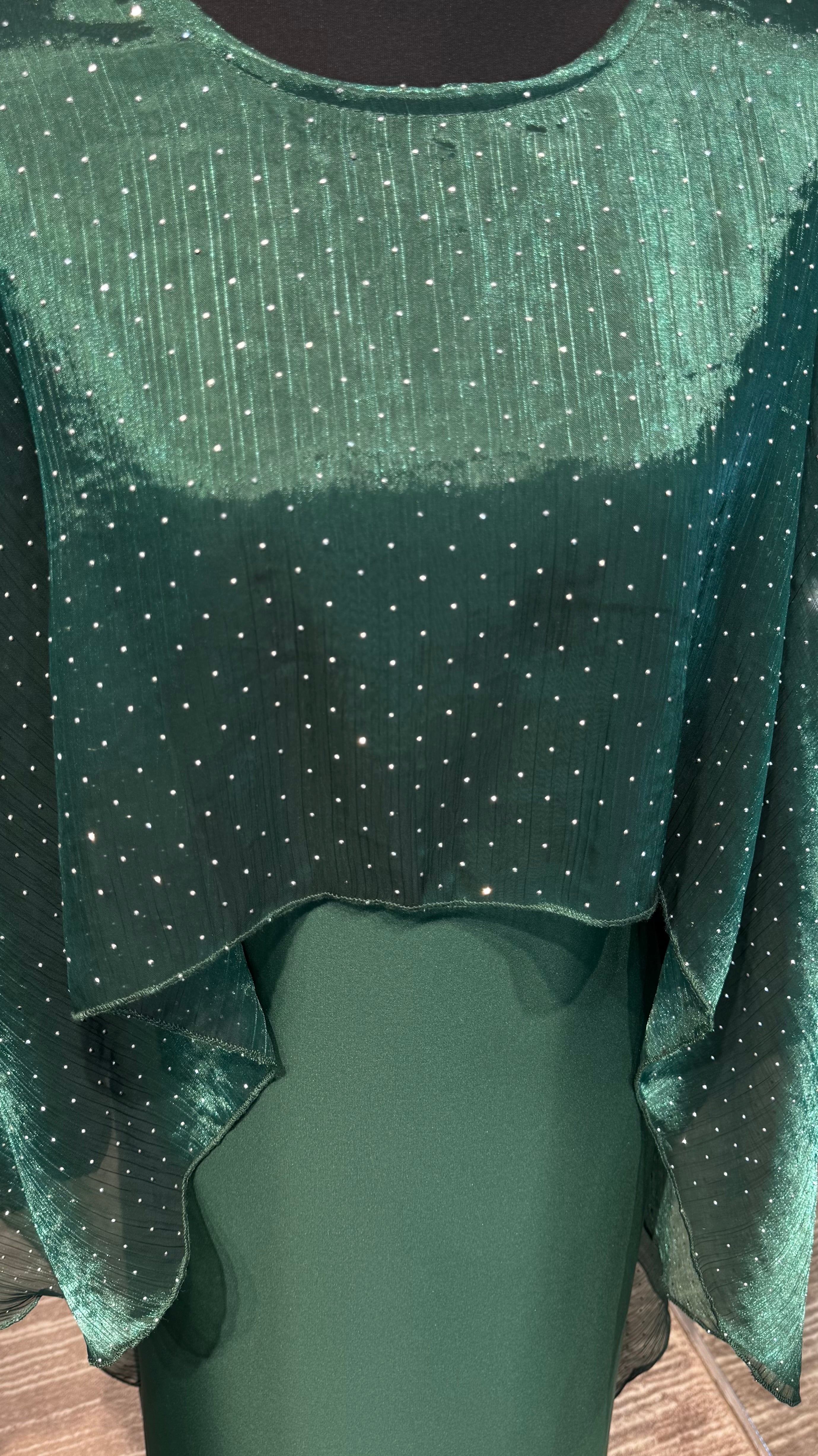 Cape Style Abaya Set with Hijab – Nida & Organza -Emerald Green