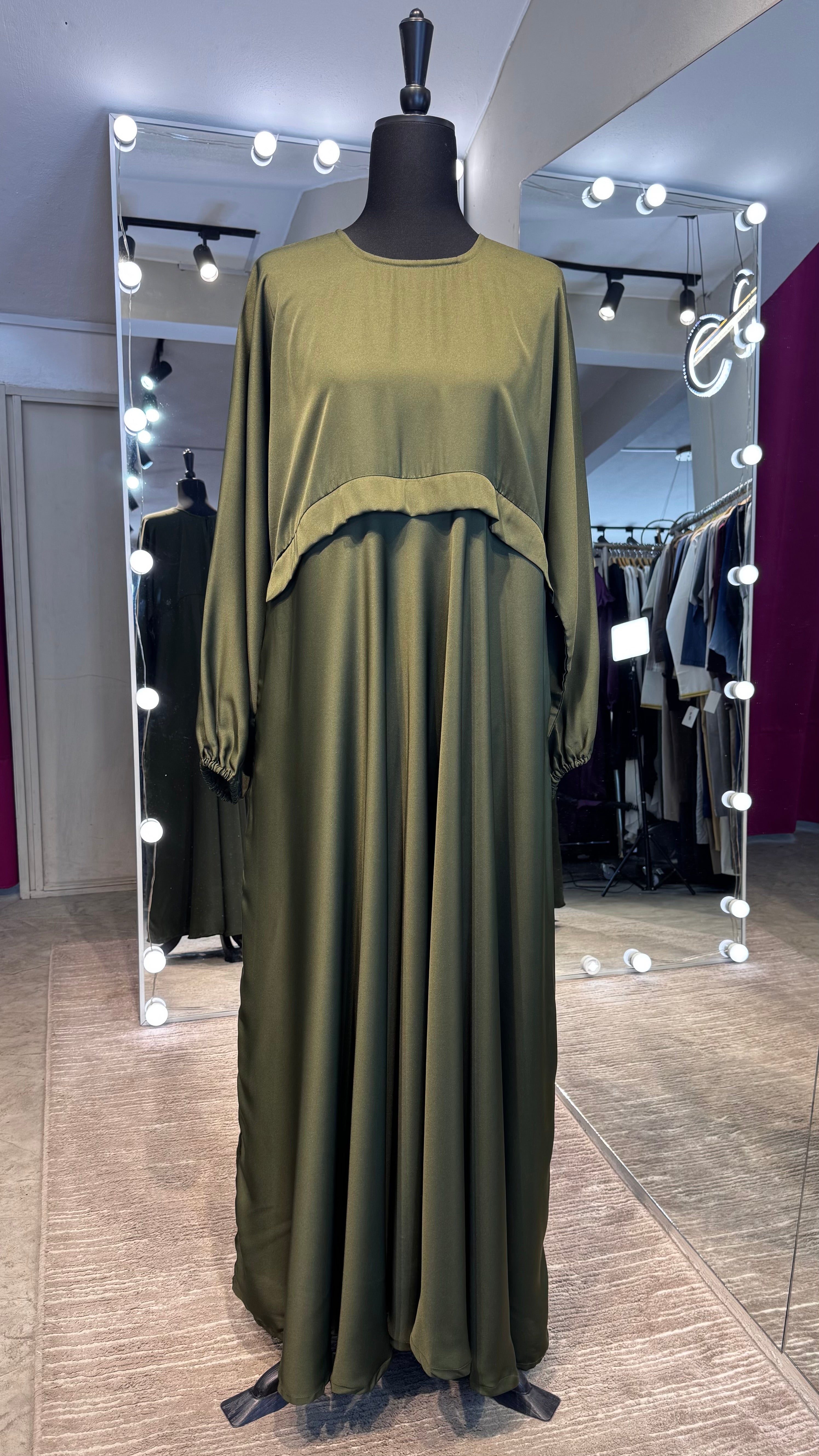 Zipper Umbrella Abaya- Army Green