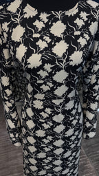 Chiffon Printed Casual Abaya Dress with Chiffon Hijab – 2 Piece - Black & Beige