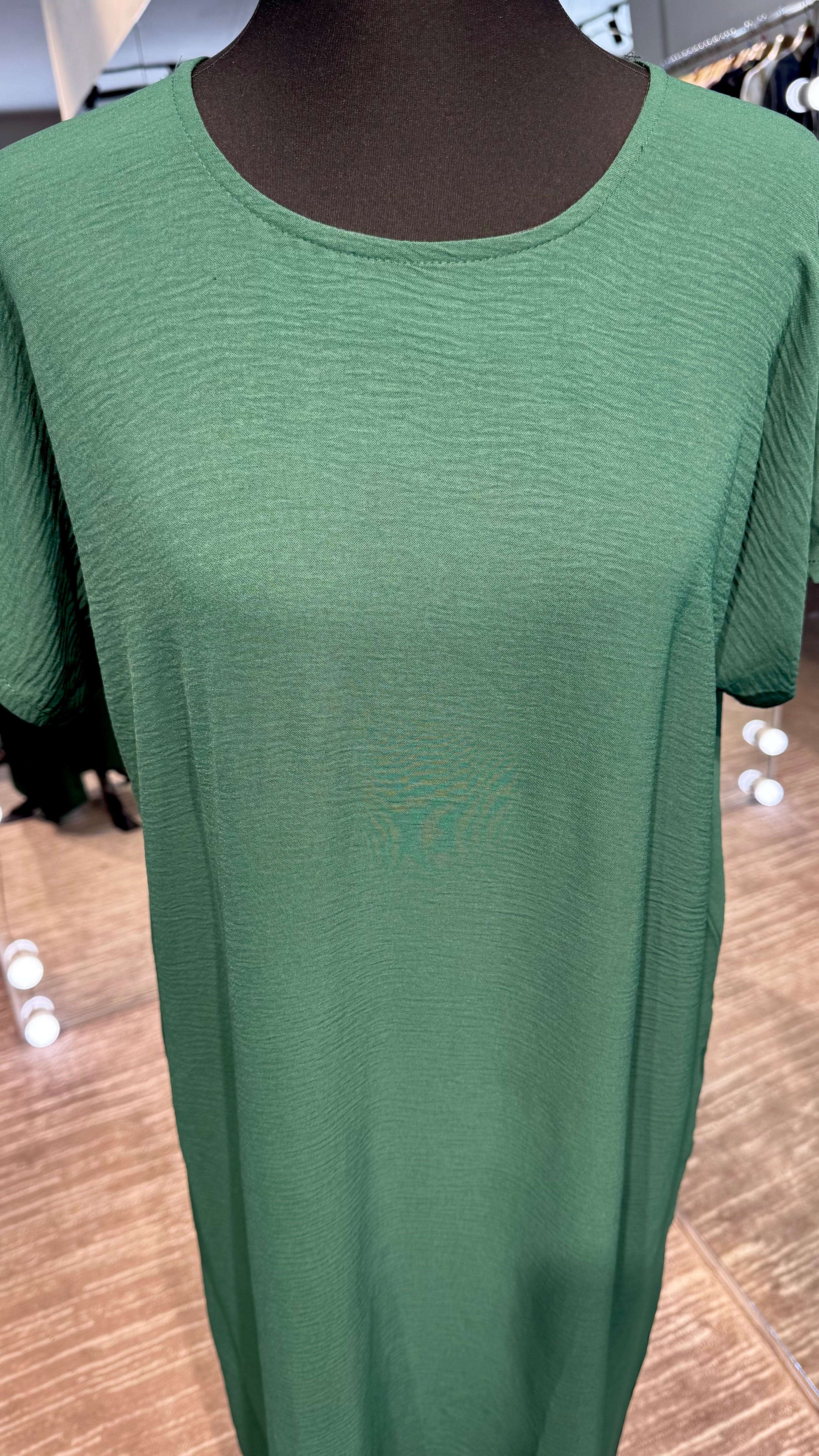 CY Crinkle Short Sleeve Inner Dress- Green