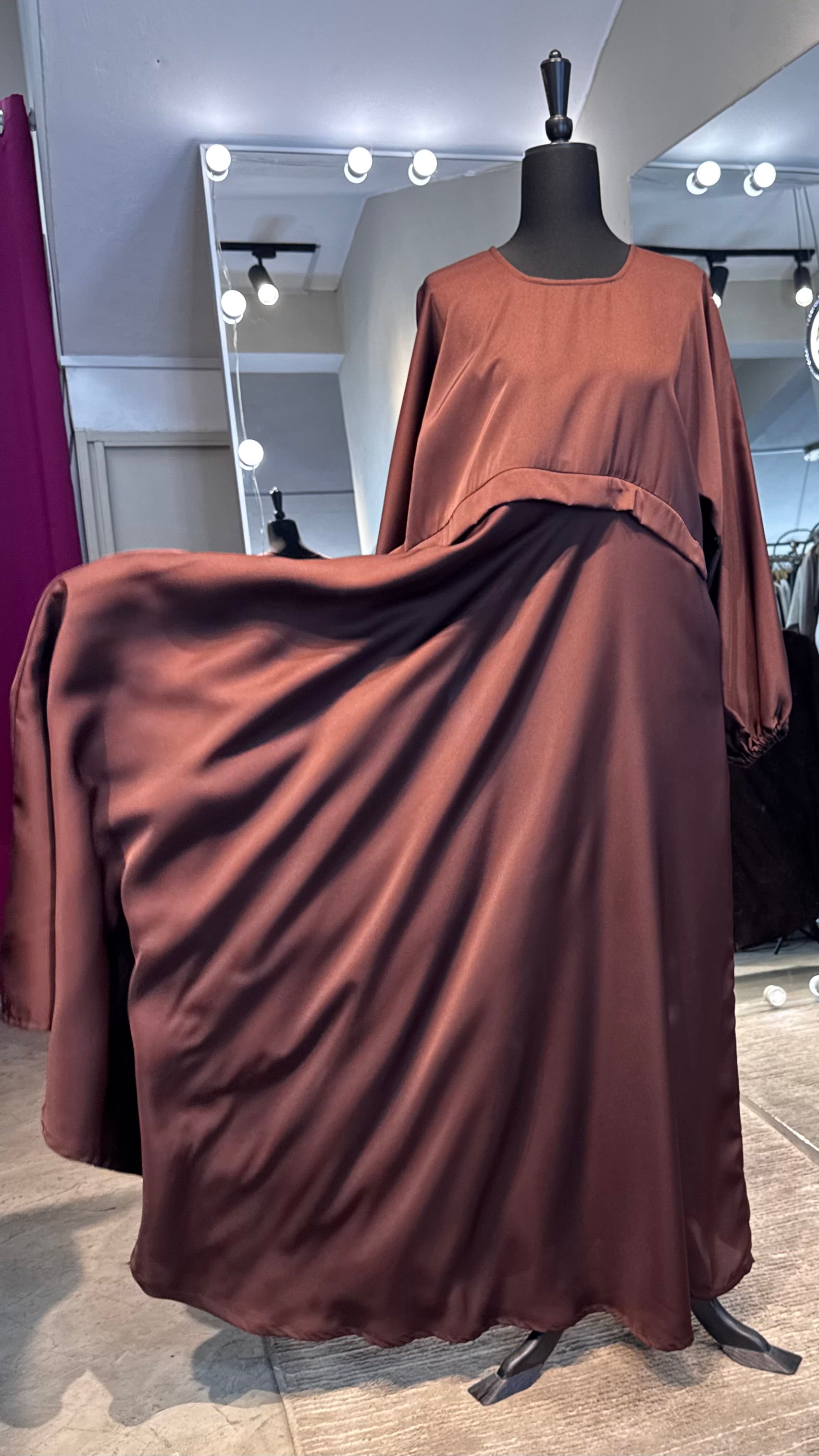 Zipper Umbrella Abaya- Reddish Brown