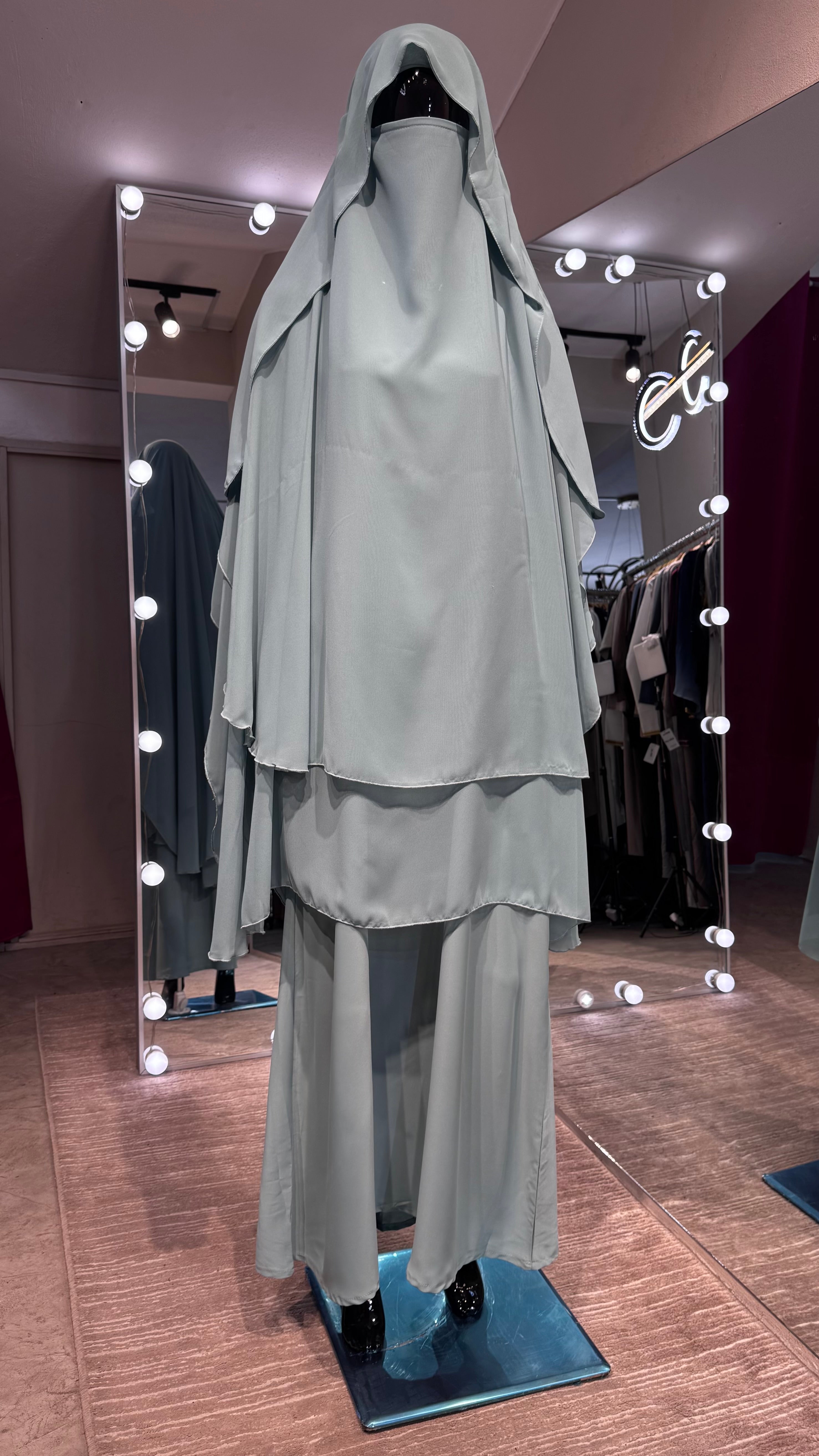 Long chiffon khimar Set- Mint Green
