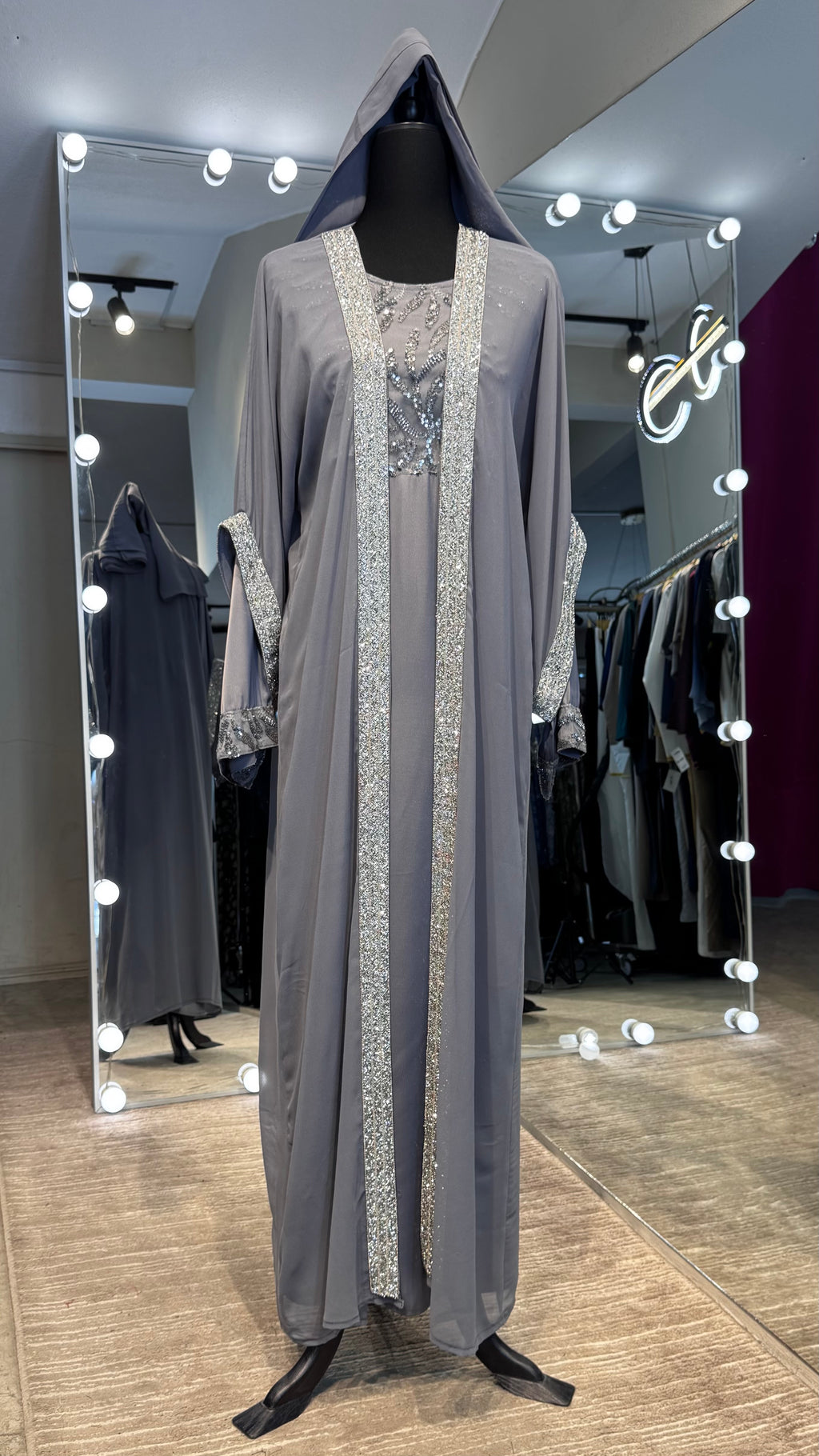 2 in 1 Abaya Set with Hijab – Gray
