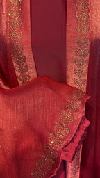 4 Piece Abaya Set with Hijab – Silky Zoom & Organza Umbrella Cut Robe- Maroon