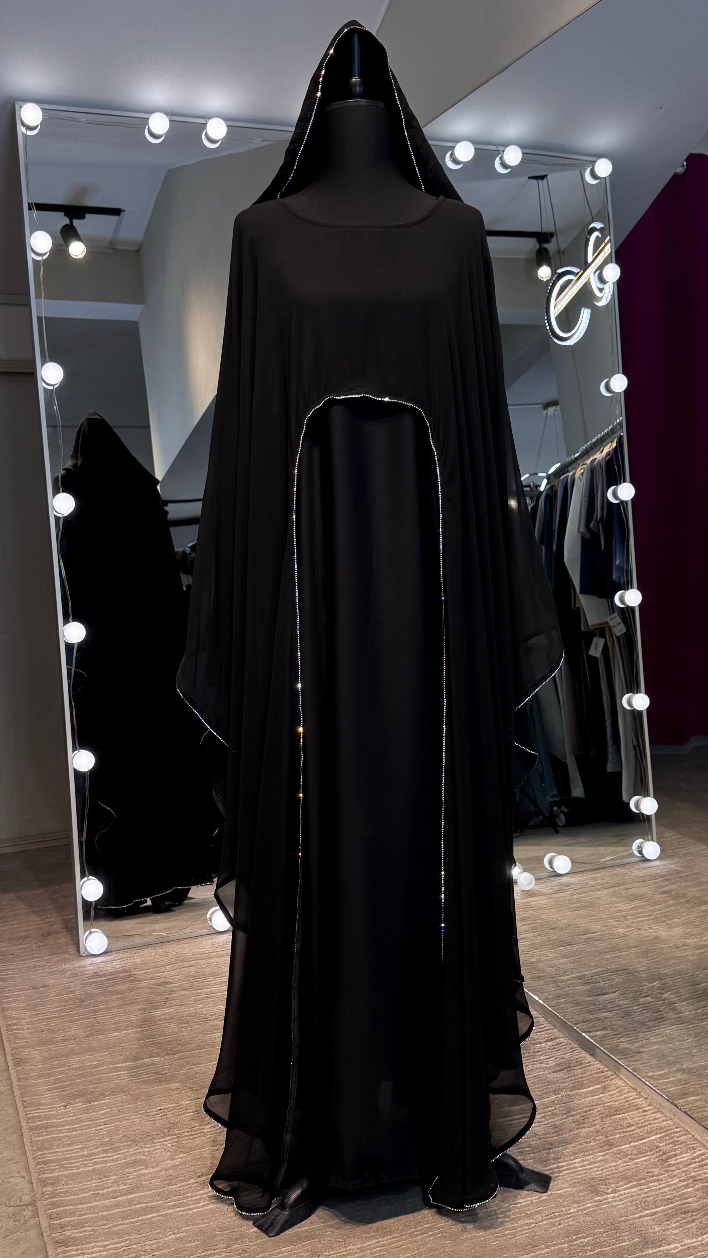 Farasha Wrap Abaya Set with Hijab -Black