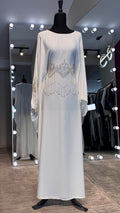 Farasha Abaya Set with Hijab – 2 Piece Beaded Modest Outfit -White