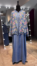 Denim 2-Piece Set –  Inner & Floral Blouse-Jeans Blue