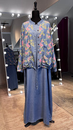 Denim 2-Piece Set –  Inner & Floral Blouse-Jeans Blue