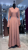 Umbrella Cut Abaya 3 pcs Set- Nude