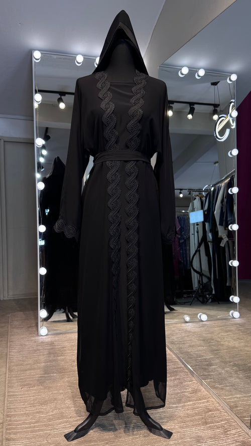 4 Piece Abaya lace Set- Black