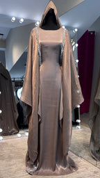 Slip Organza Farasha Abaya with Hijab – 2 Piece Taupe