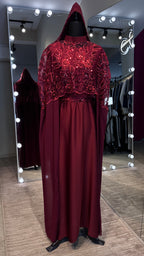 Cape Abaya Set with Hijab –Sequin, Nida & Chiffon - Maroon