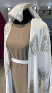 White Embroidered Robe Abaya with Taupe Inner