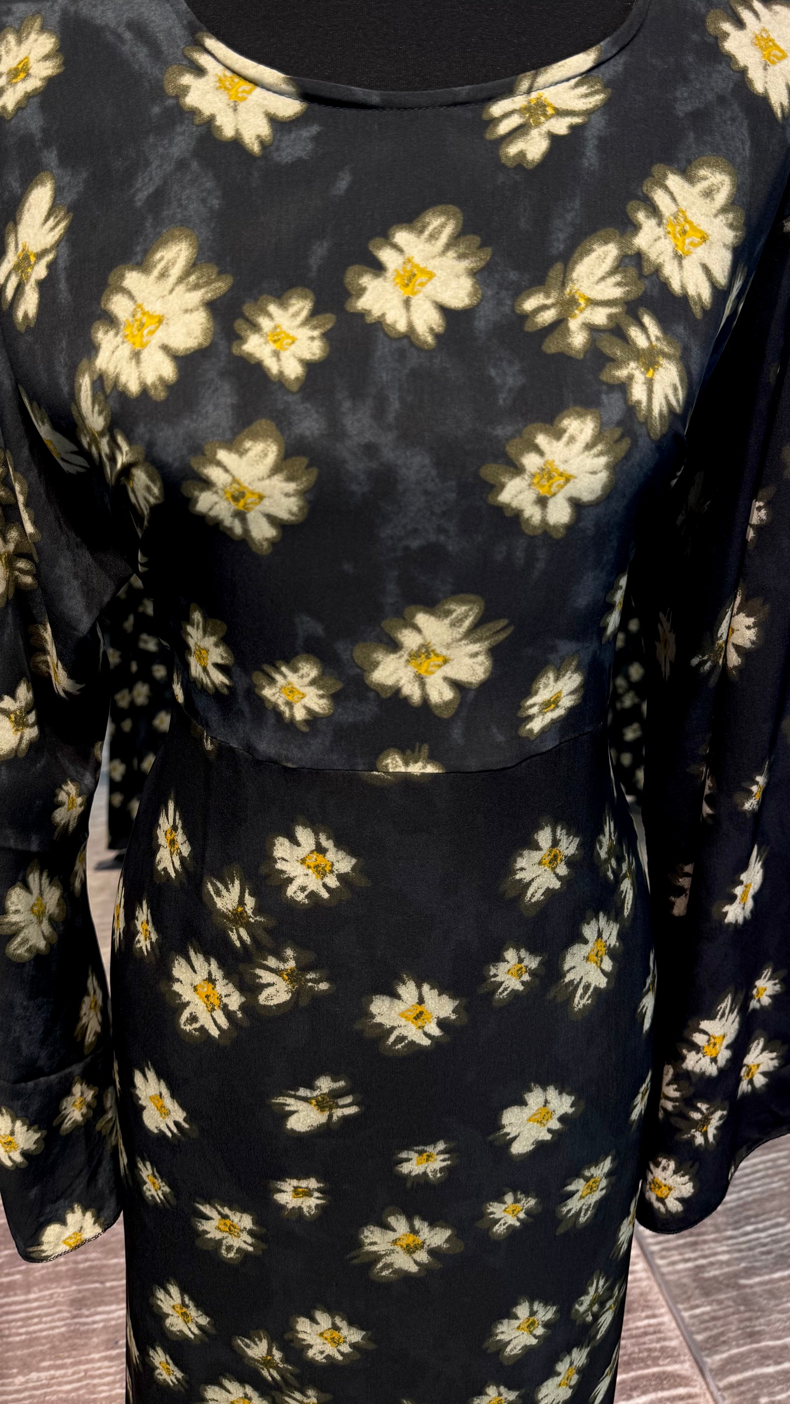 Chiffon Printed Casual Abaya Dress with Chiffon Hijab – 2 Piece - Black