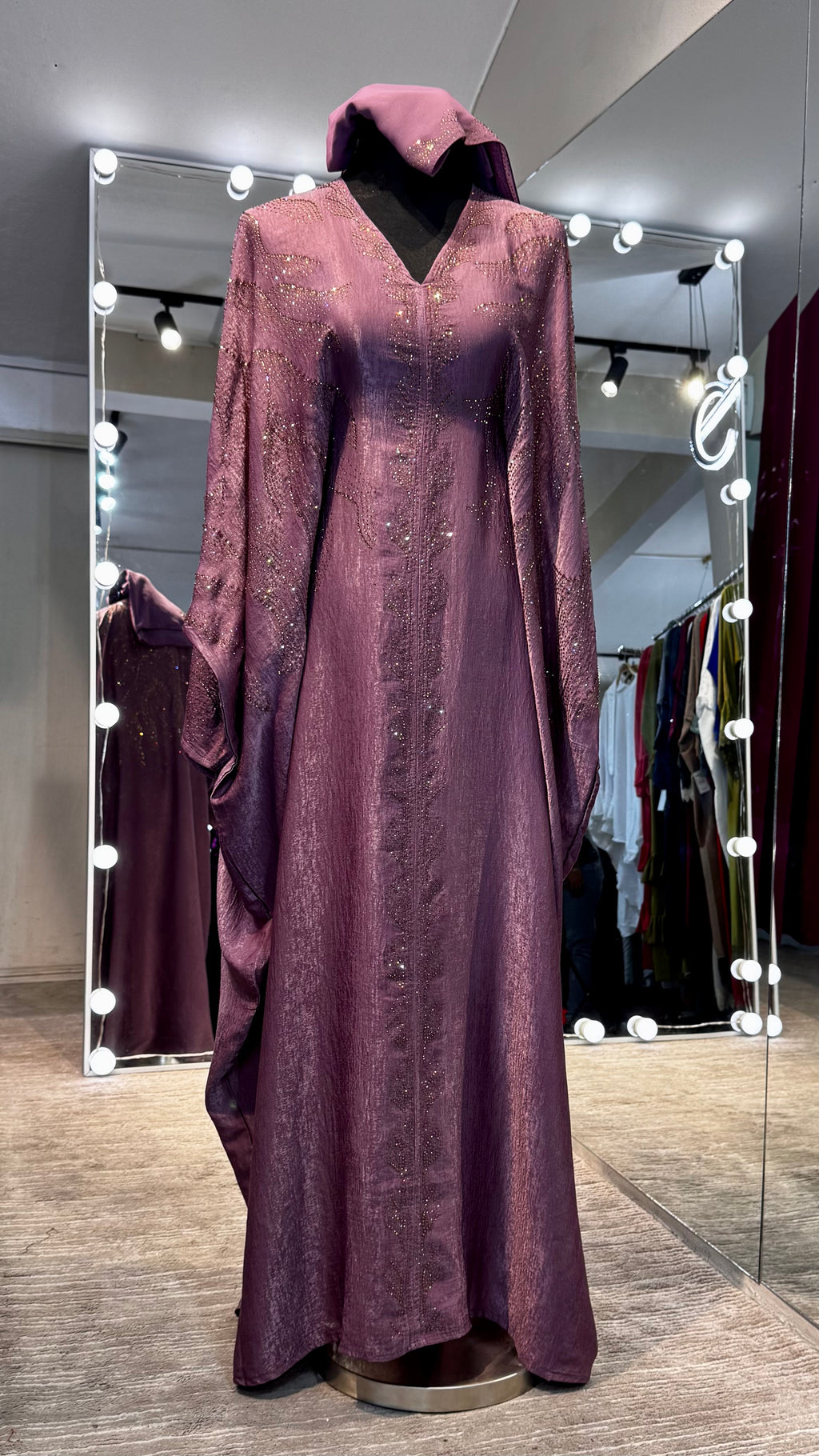 Velvet Farasha with Hijab – 2 Piece- Rose Mauve