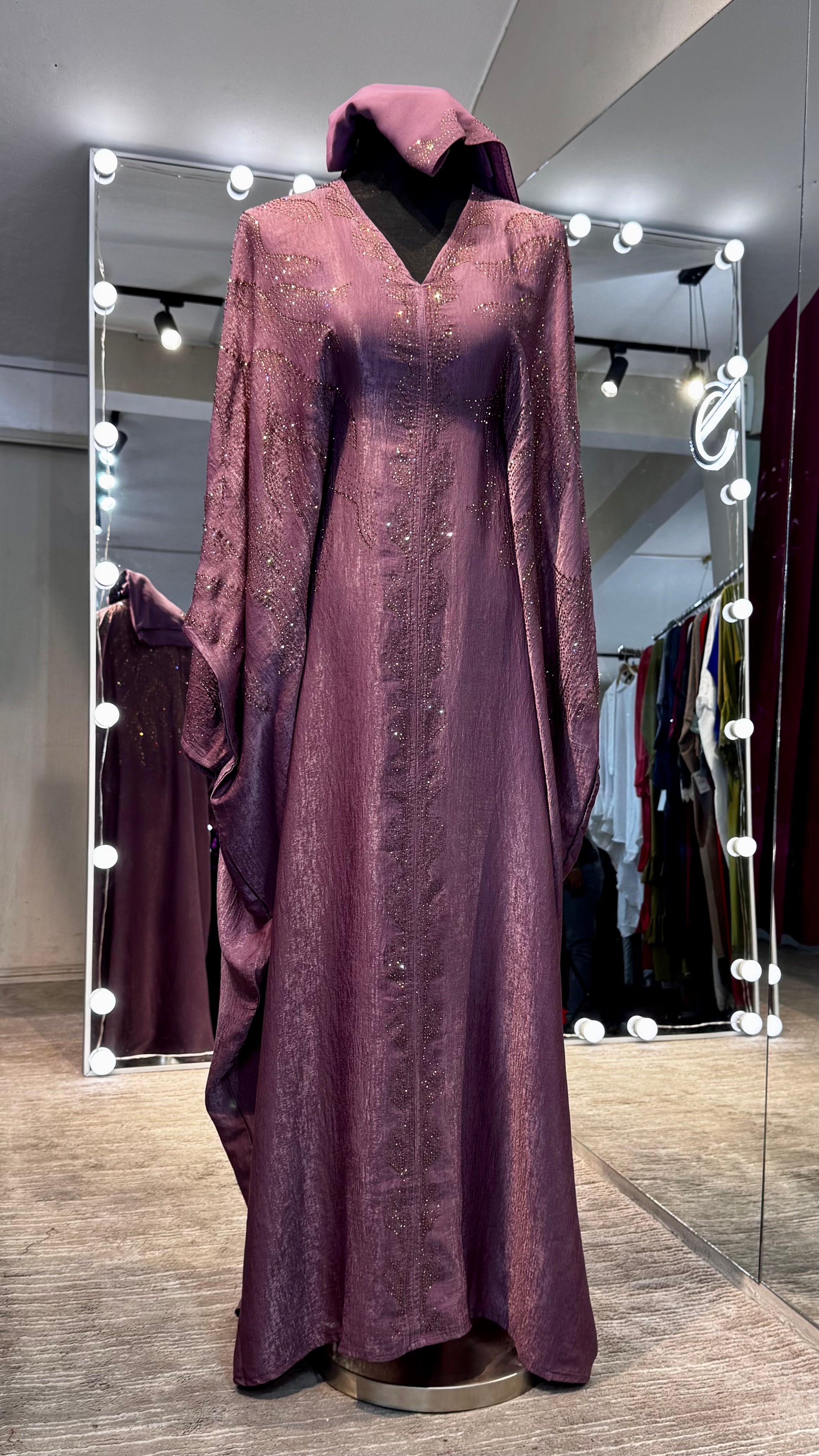 Velvet Farasha with Hijab – 2 Piece- Rose Mauve