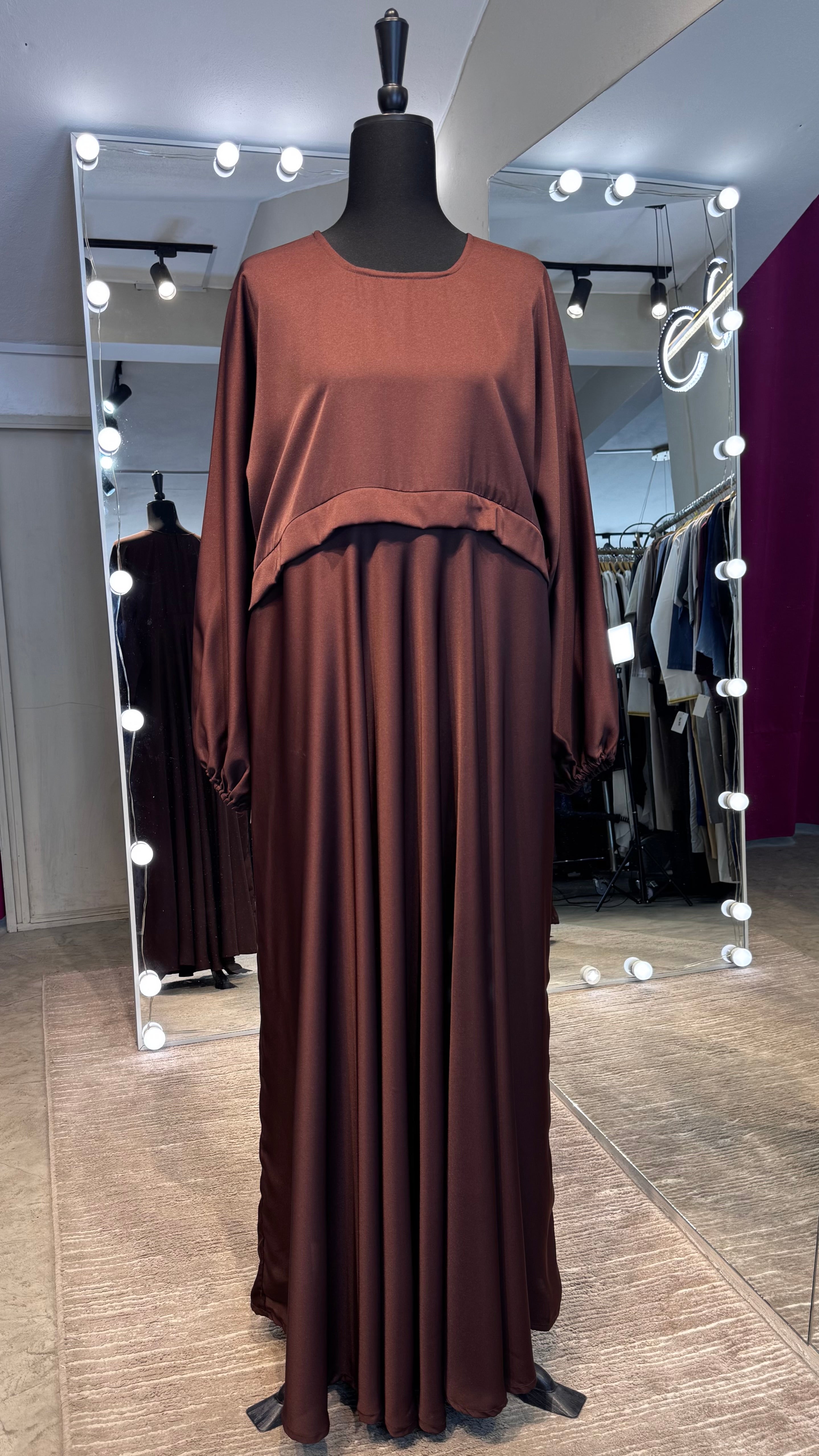 Zipper Umbrella Abaya- Reddish Brown