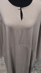 Cotton Dress with Line & Button Design-Light Gray
