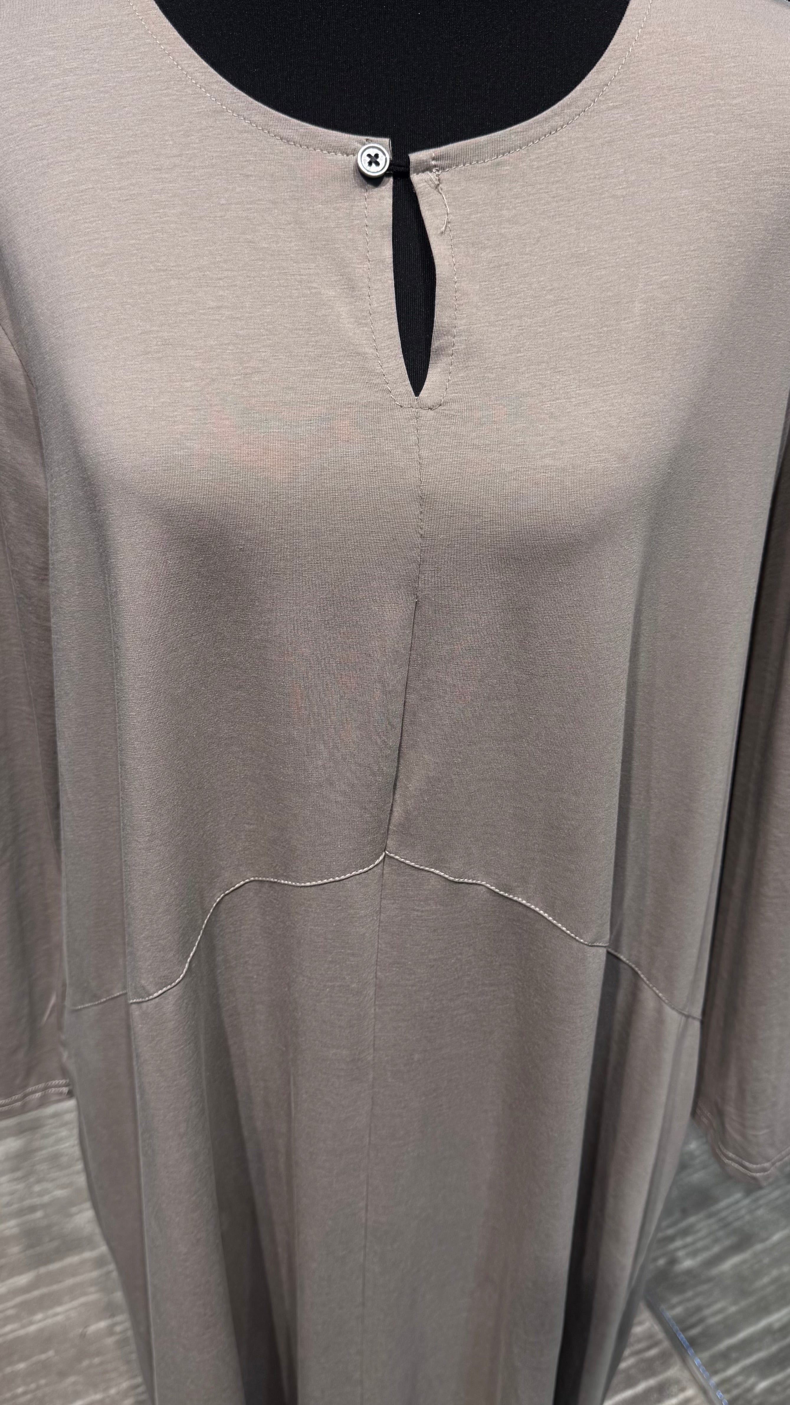 Cotton Dress with Line & Button Design-Light Gray