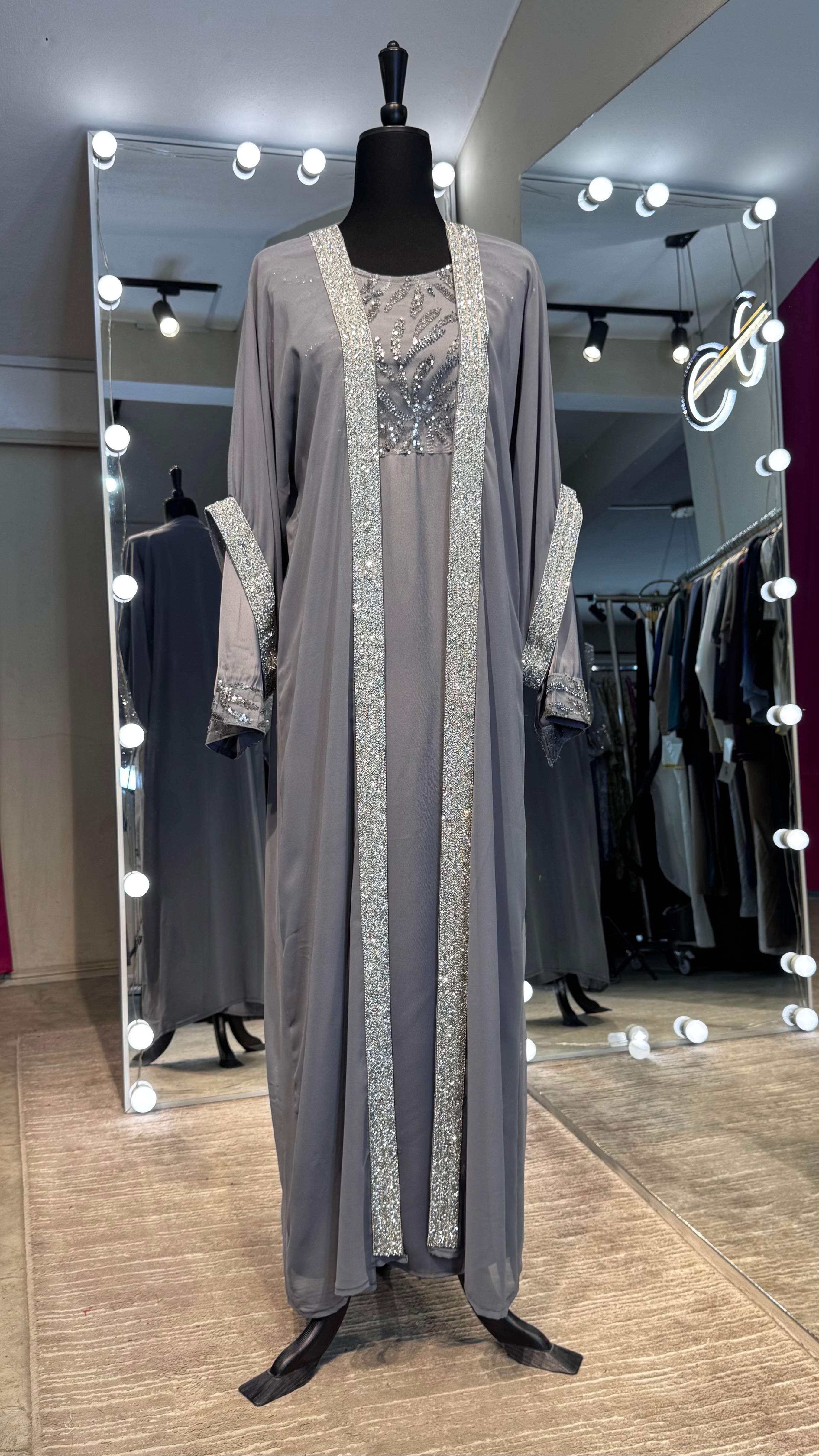 2 in 1 Abaya Set with Hijab – Gray