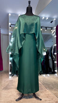 Cape Style Abaya Set with Hijab – Nida & Organza -Emerald Green