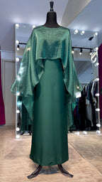 Cape Style Abaya Set with Hijab – Nida & Organza -Emerald Green