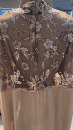 Cape Abaya Set with Hijab –Sequin, Nida & Chiffon - Nude Brown
