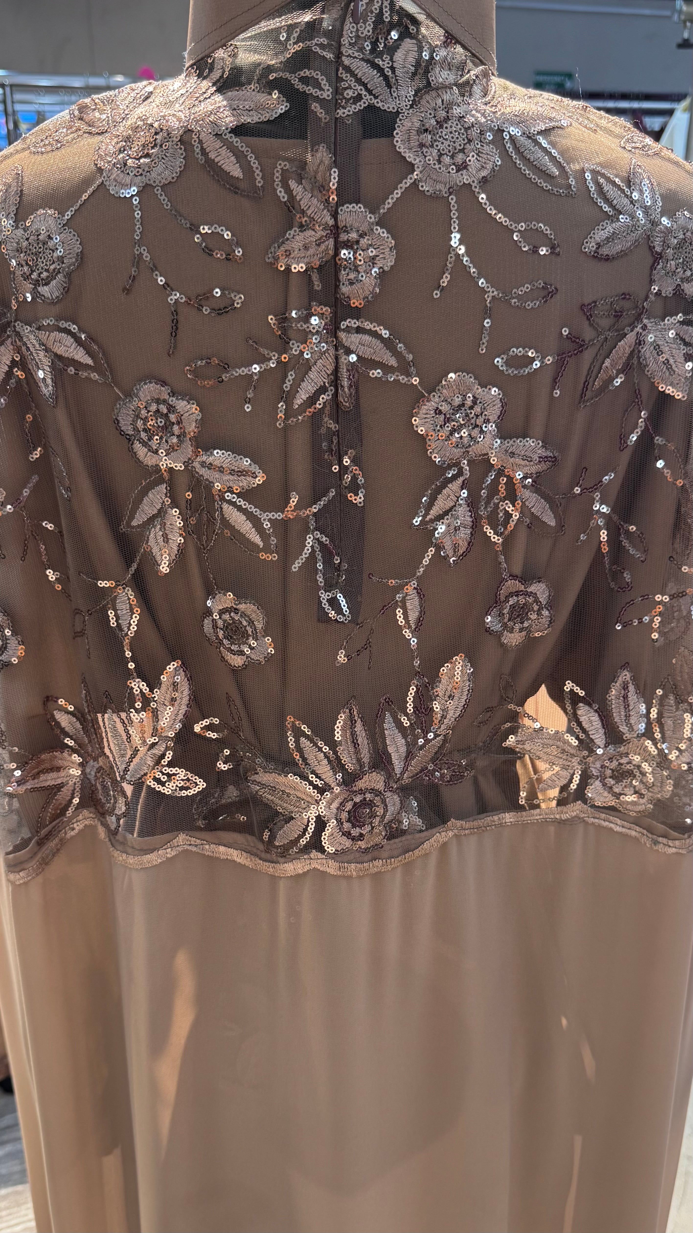 Cape Abaya Set with Hijab –Sequin, Nida & Chiffon - Nude Brown
