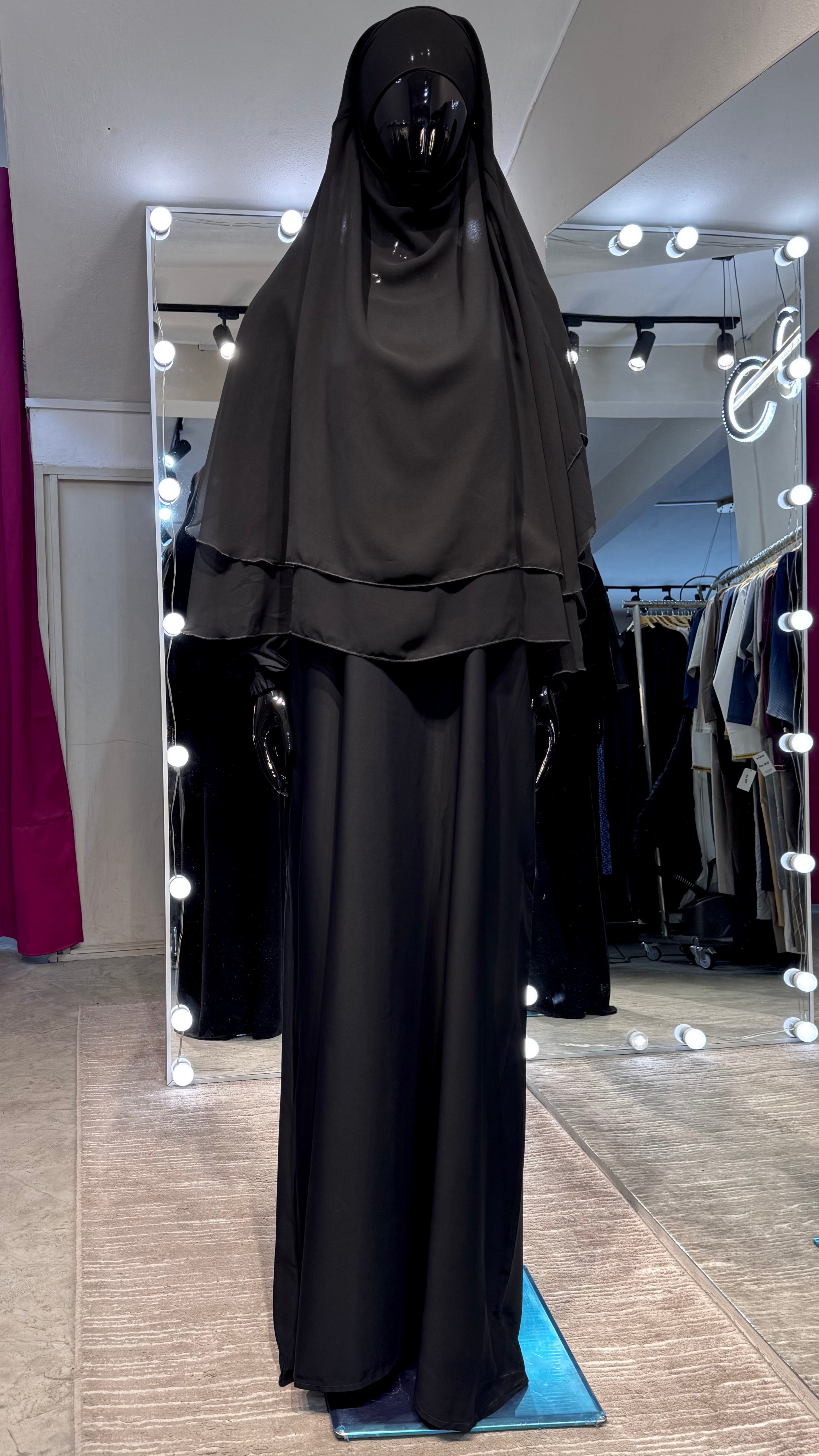 2-layers chiffon khimar Set- Black