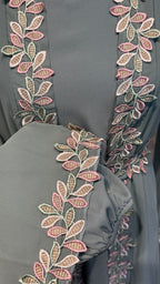 3 Piece Embroidered Abaya Set- Mint Green