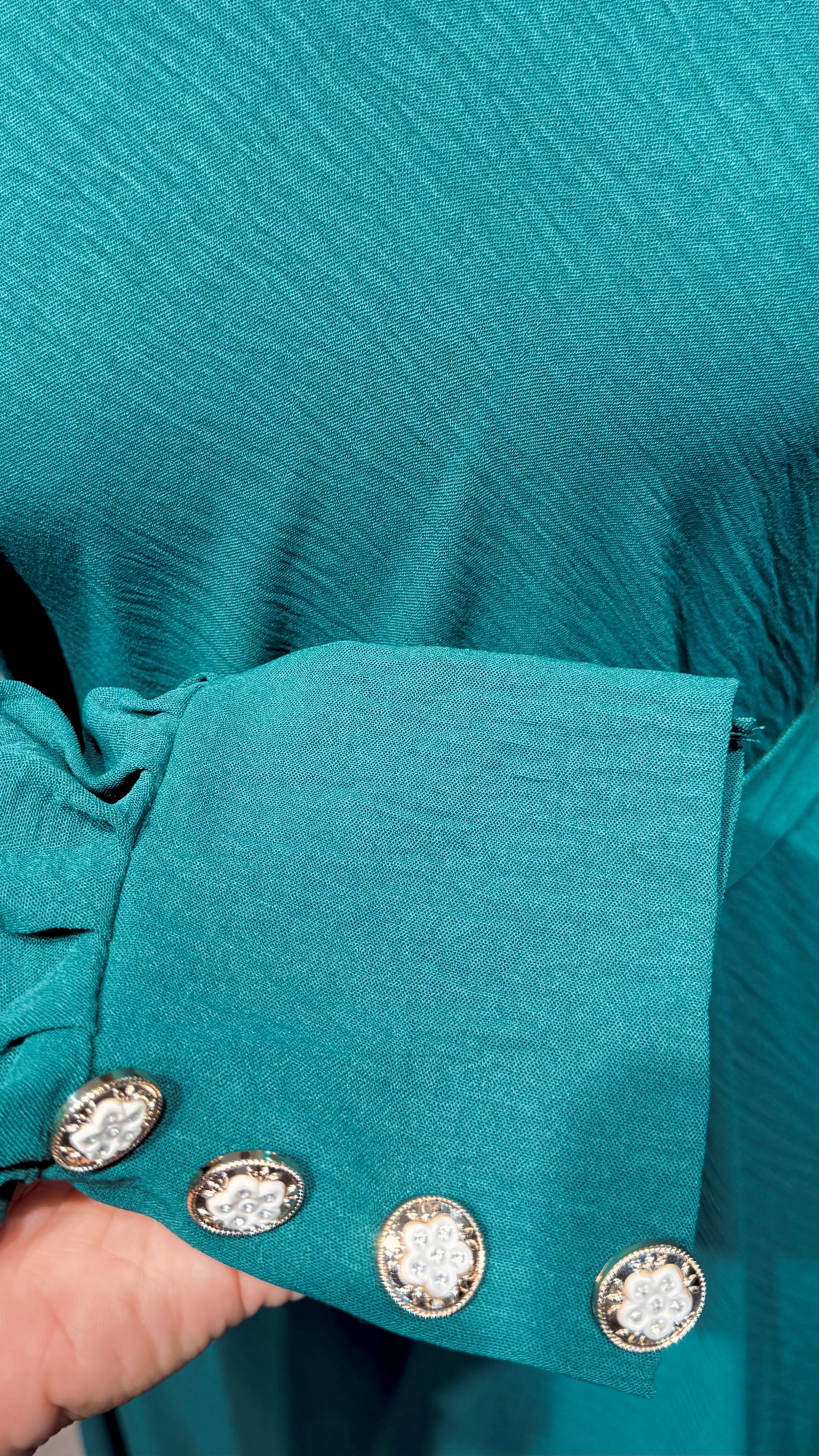 Umbrella Cut Abaya Button Sleeve- Green
