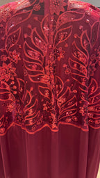 Cape Abaya Set with Hijab –Sequin, Nida & Chiffon - Maroon