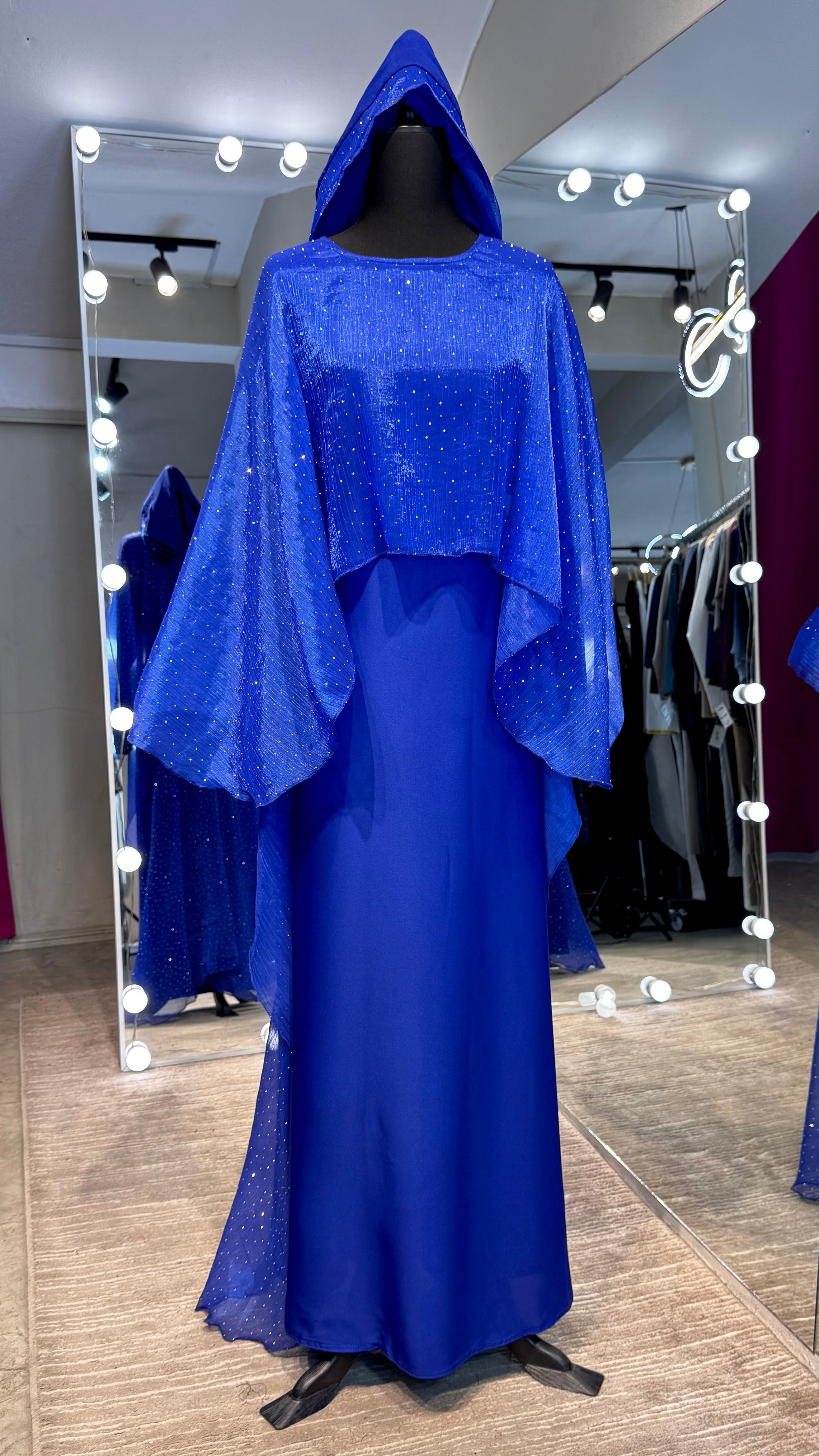 Cape Style Abaya Set with Hijab – Nida & Organza- Royal Blue