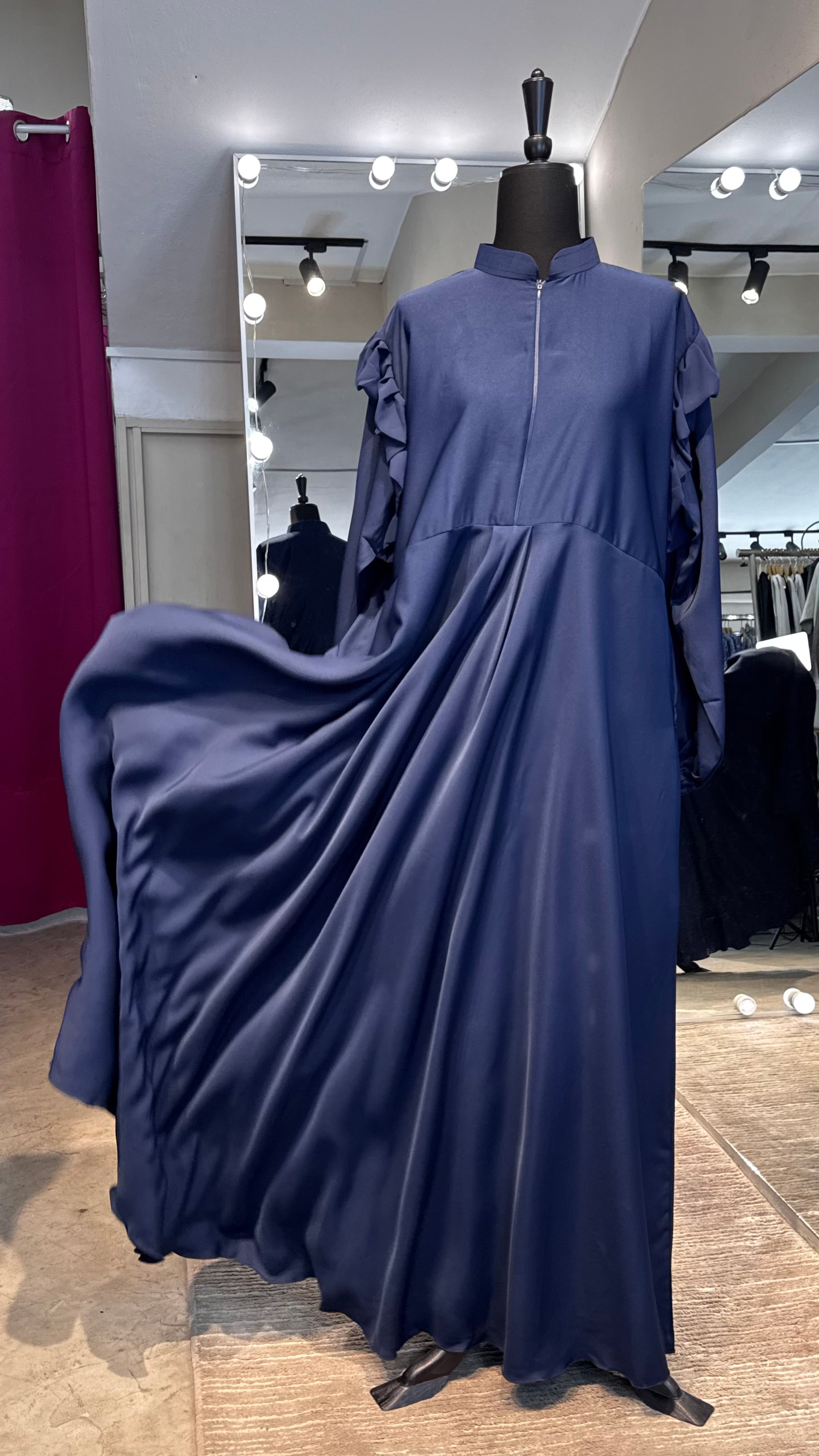 Turtle neck Umbrella Abaya- Navy Blue