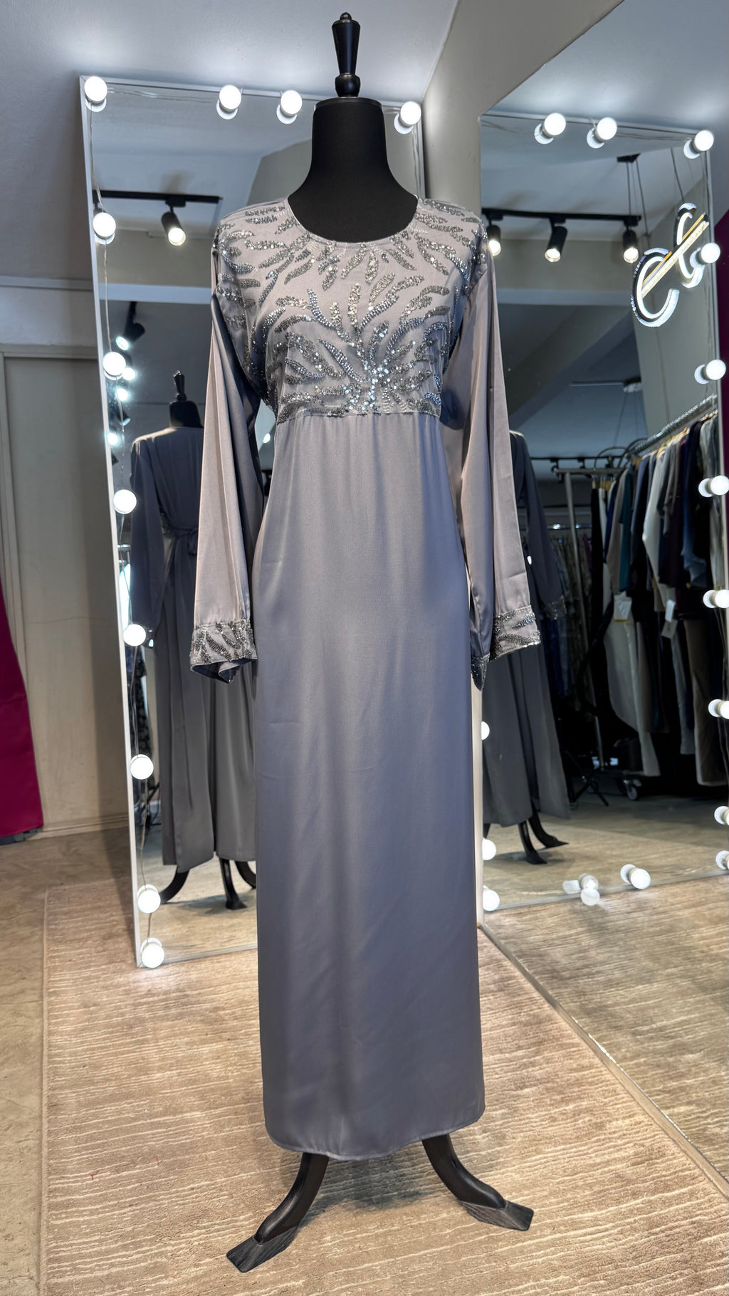2 in 1 Abaya Set with Hijab – Gray