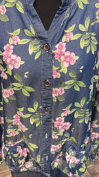 Denim 2-Piece Set –  Inner & Floral Blouse- Dark Jeans Blue