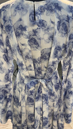 Satin Printed Casual Abaya Dress with Chiffon Hijab – 2 Piece - White & Gray Blue