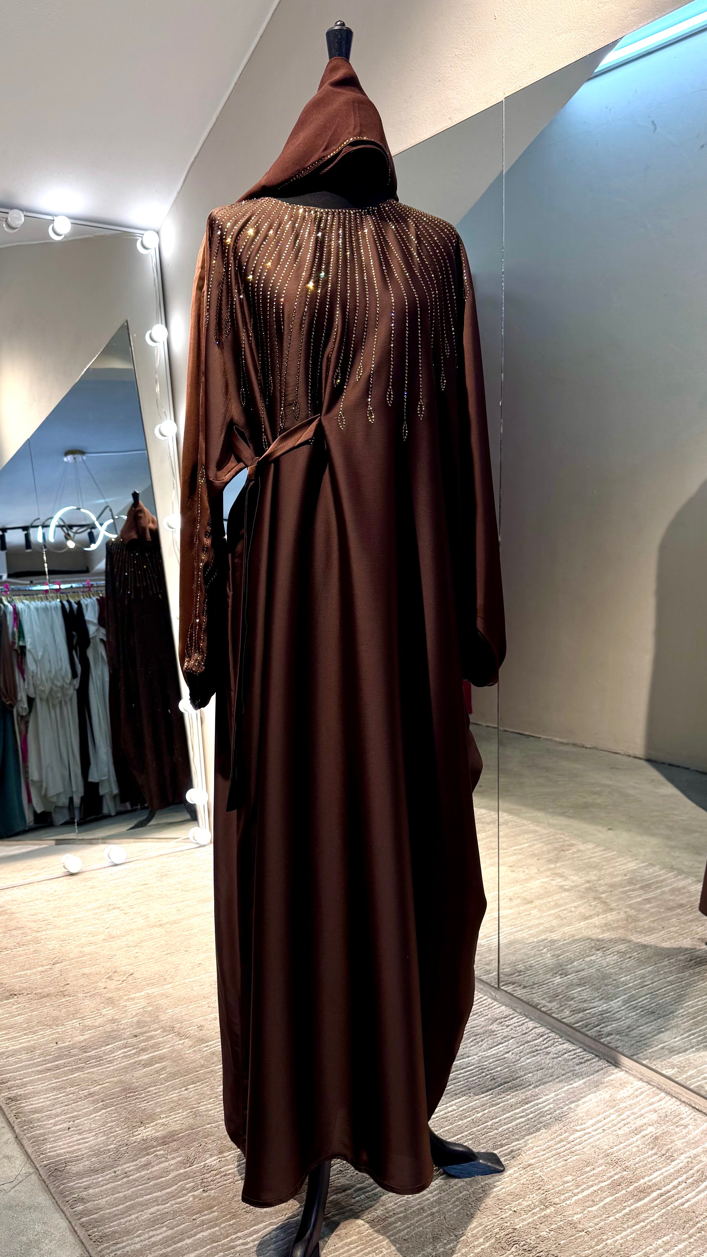 One Side Farasha Abaya Set with Hijab – Chocolate Brown