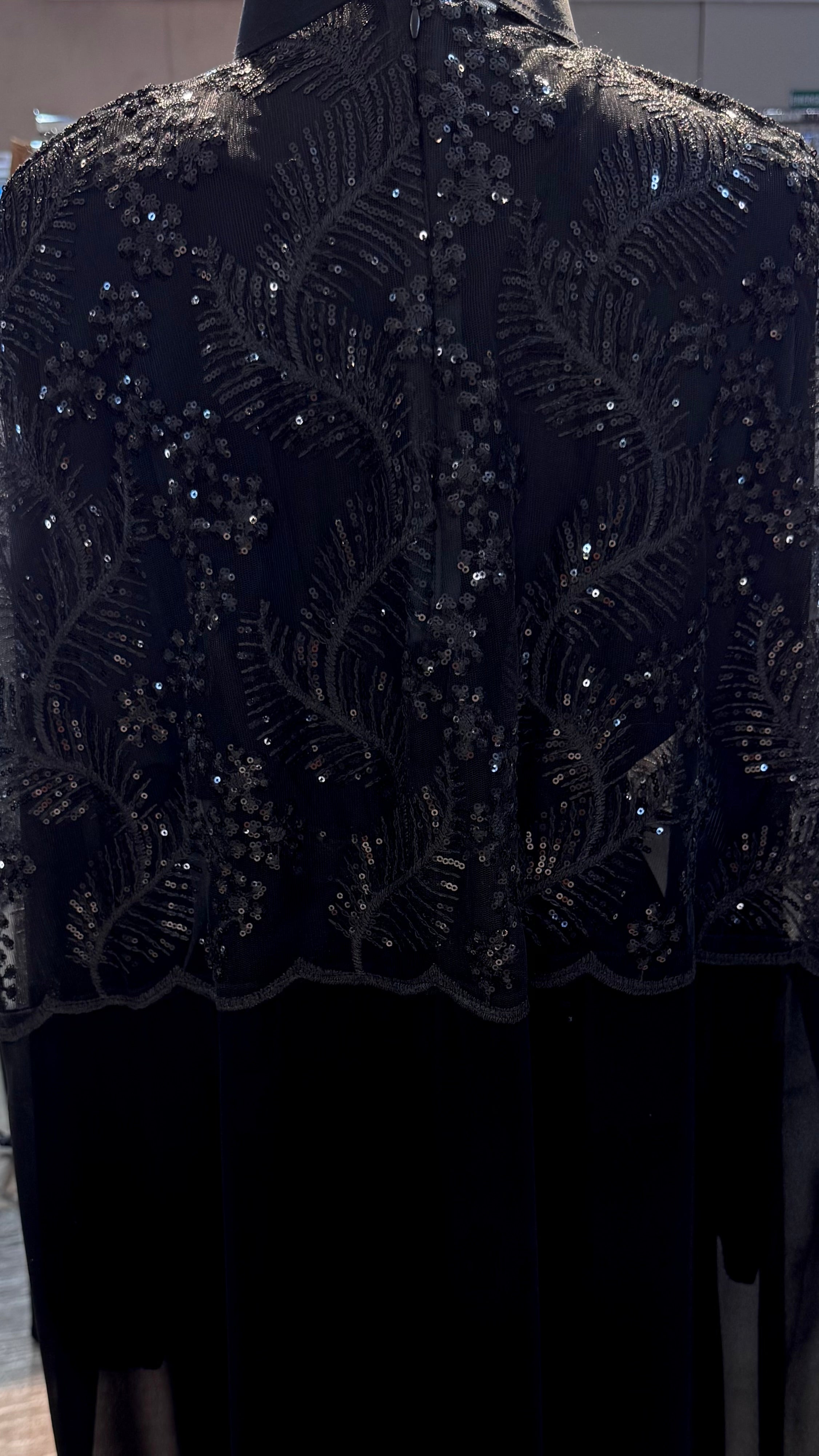 Cape Abaya Set with Hijab –Sequin, Nida & Chiffon - Black