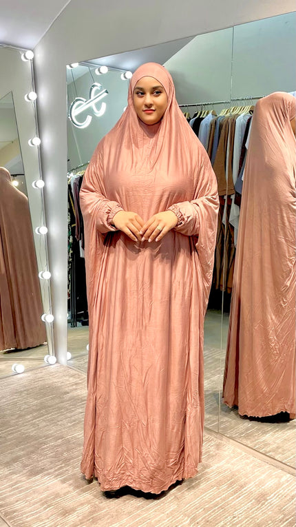 Cotton Prayer Jilbab in a Bag in Peach Brown