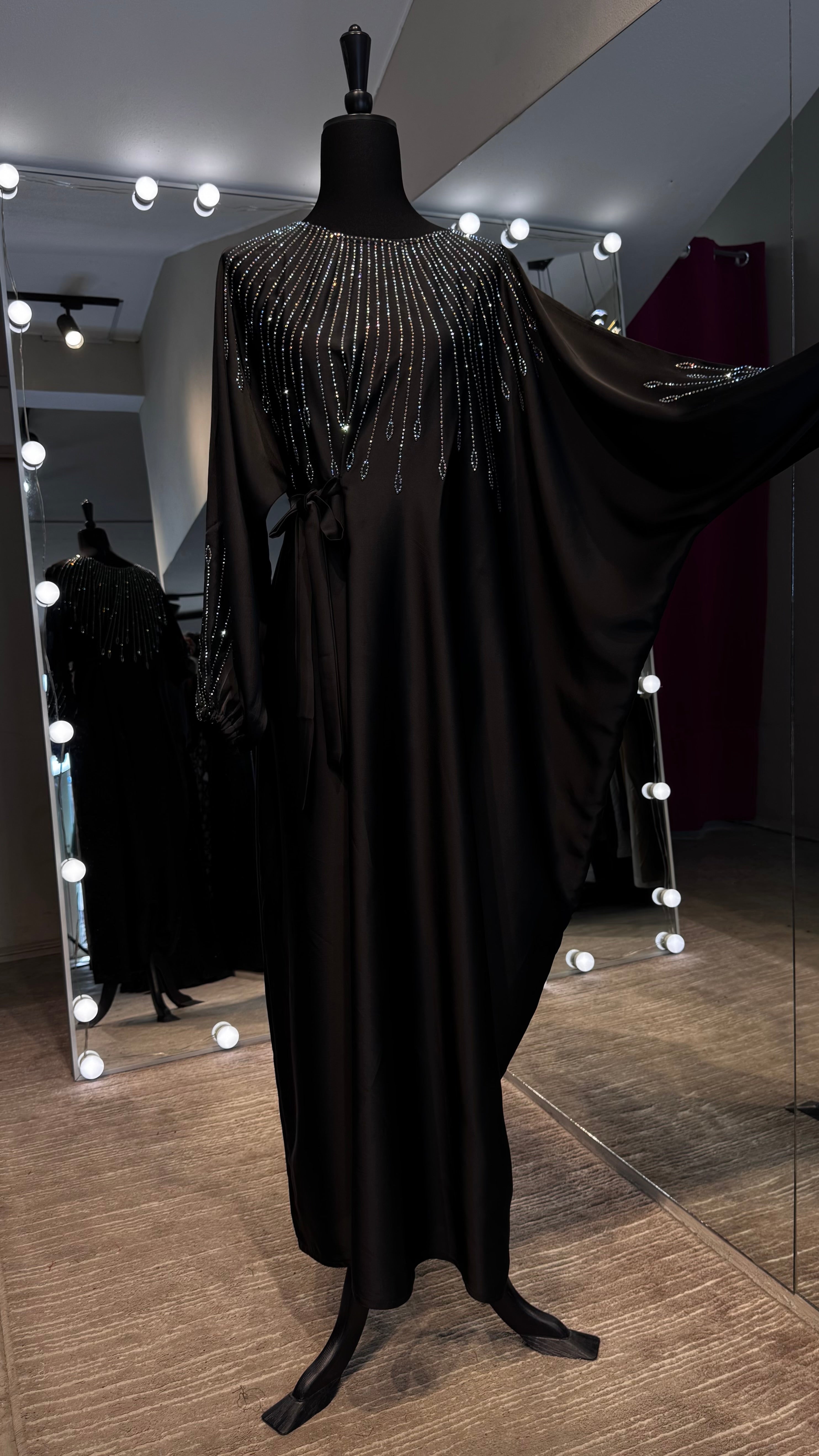 One Side Farasha Abaya Set with Hijab - Black